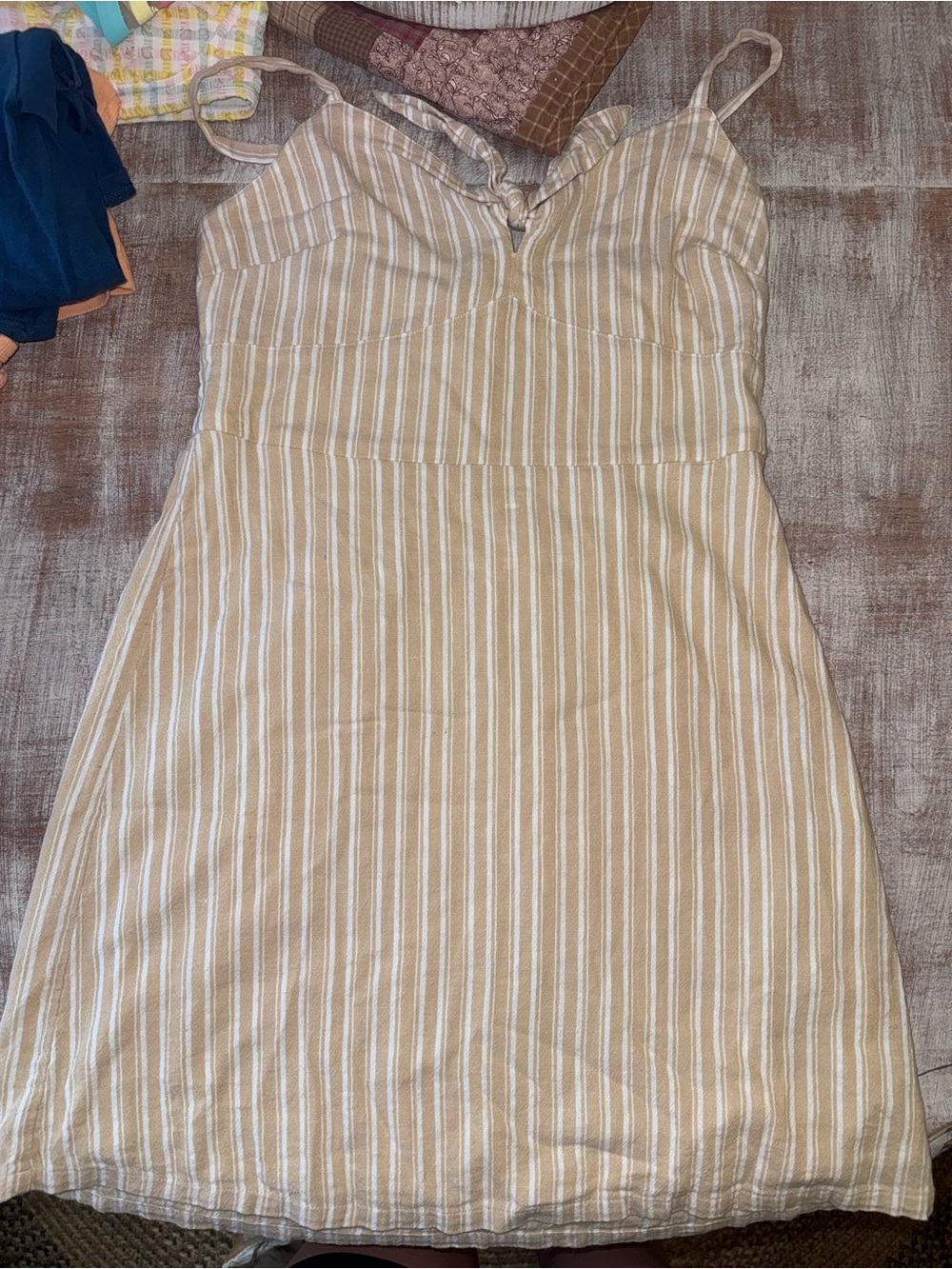 Hollister Beige and White Striped Spaghetti-Strap Mini Dress